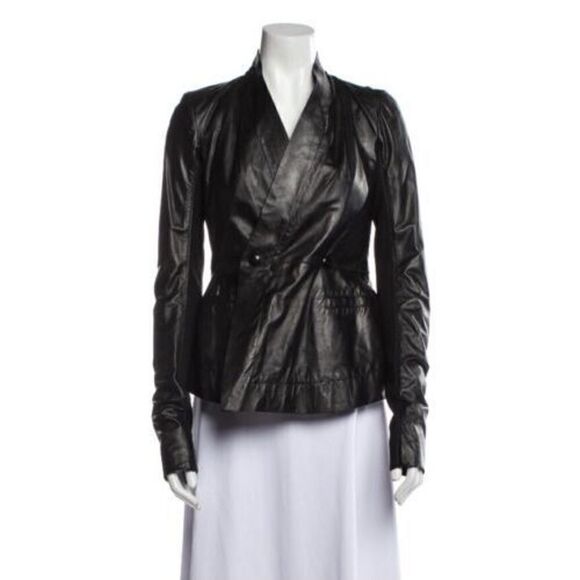 Rick Owens Kangaroo leather jacket Women 8 BLACK Double Button Pockets Lined - Picture 15 of 15